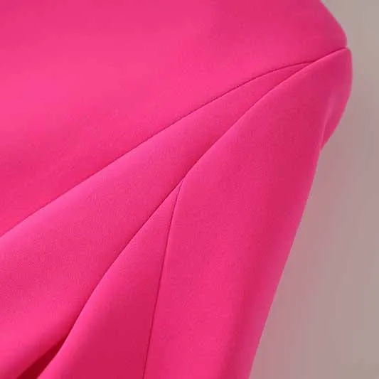 Women's Golden Lion Buttons Hot Pink Skirts Blazer Suit Jacket   High Waist Skirts Suit