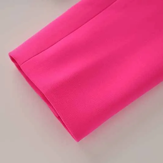 Women's Golden Lion Buttons Hot Pink Skirts Blazer Suit Jacket   High Waist Skirts Suit