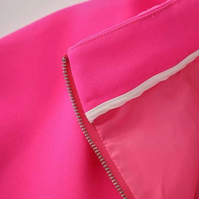 Women's Golden Lion Buttons Hot Pink Skirts Blazer Suit Jacket   High Waist Skirts Suit