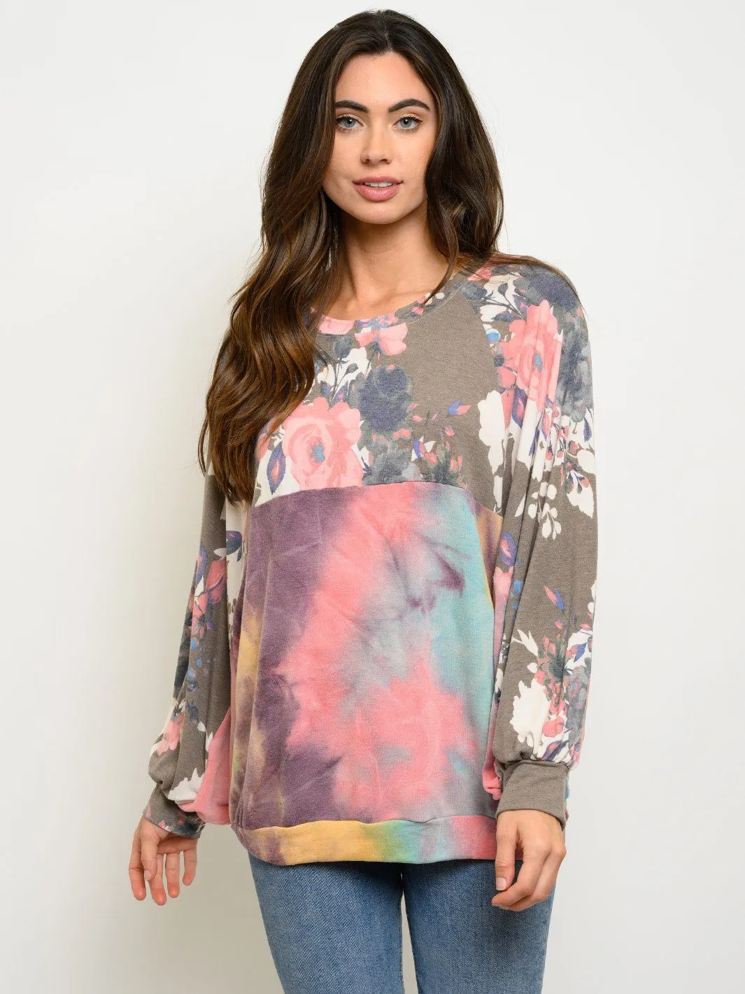 WOMEN'S LONG SLEEVE FLORAL MULTI PRINT TOP