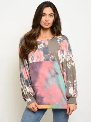 WOMEN'S LONG SLEEVE FLORAL MULTI PRINT TOP