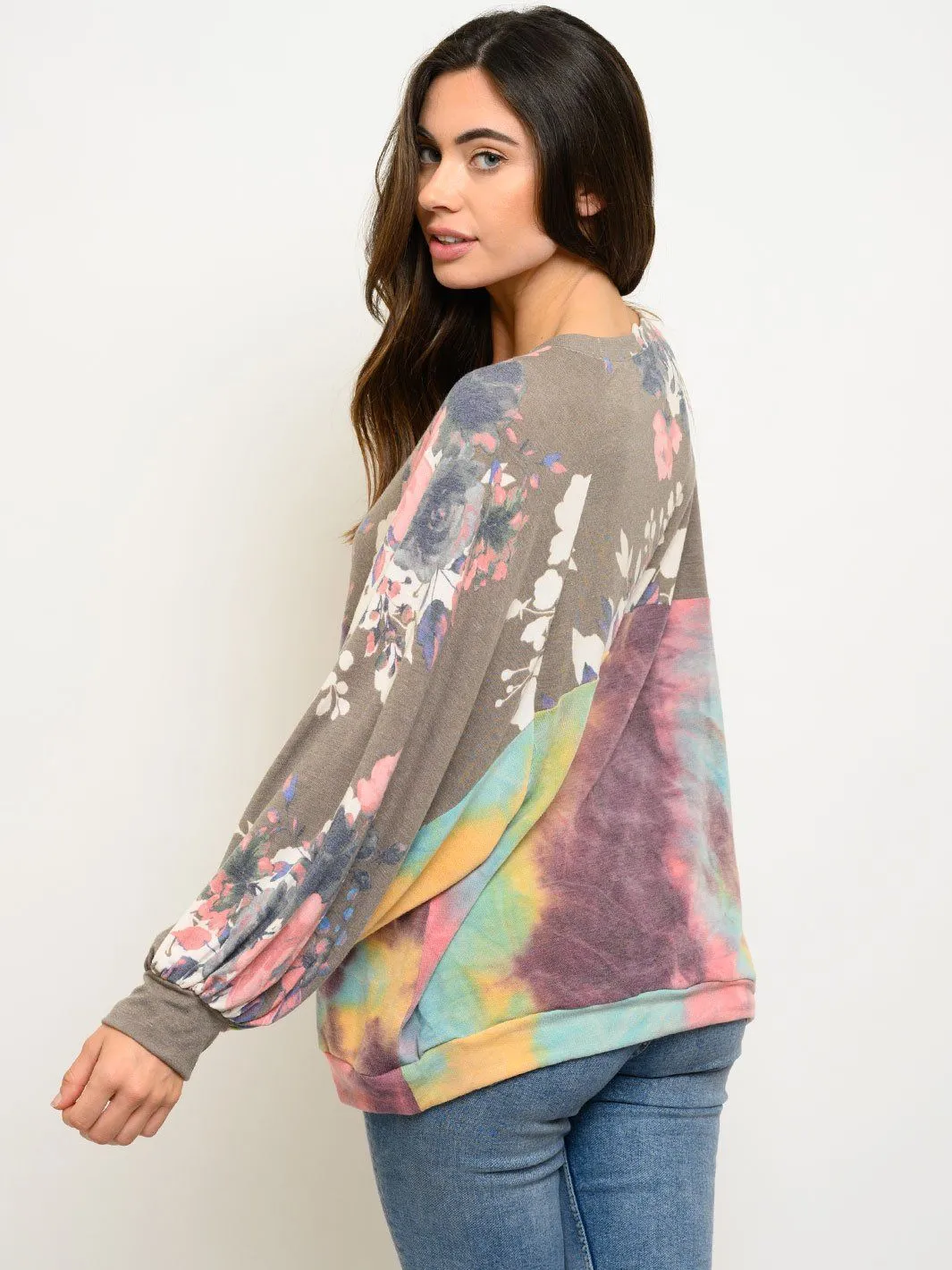 WOMEN'S LONG SLEEVE FLORAL MULTI PRINT TOP
