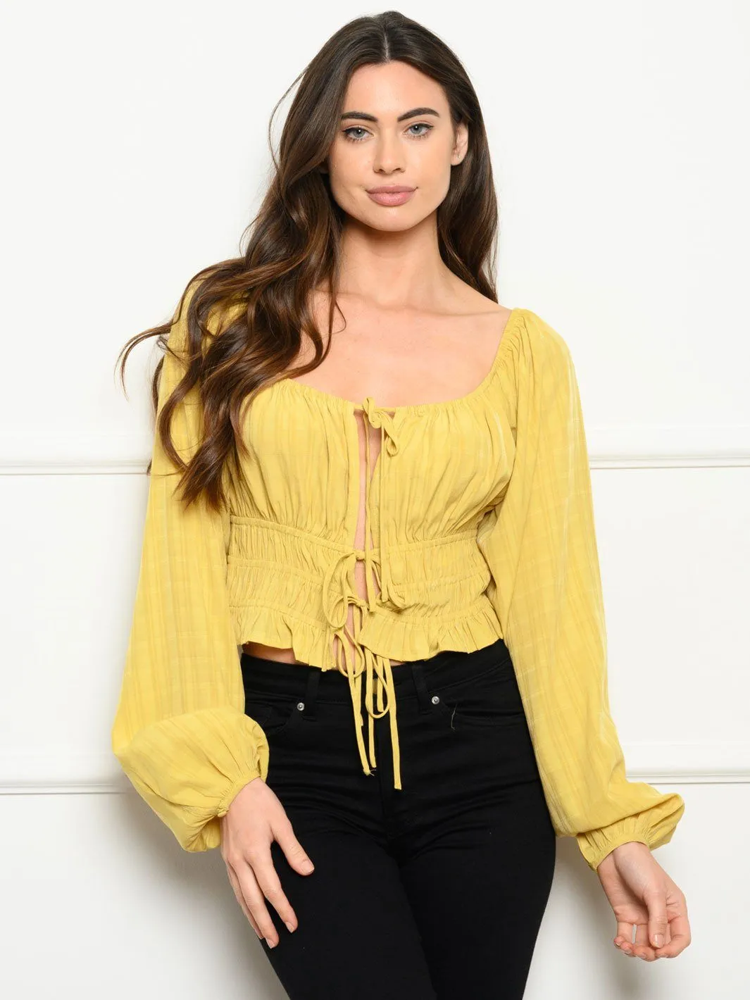 WOMEN'S LONG SLEEVE FRONT TIE TOP