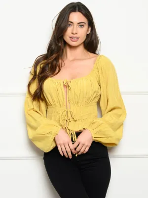 WOMEN'S LONG SLEEVE FRONT TIE TOP