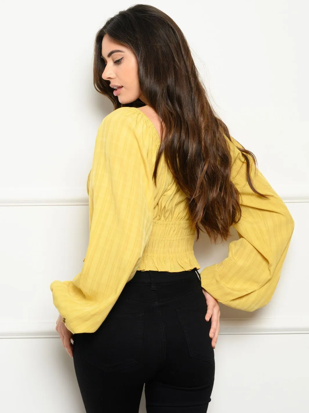 WOMEN'S LONG SLEEVE FRONT TIE TOP
