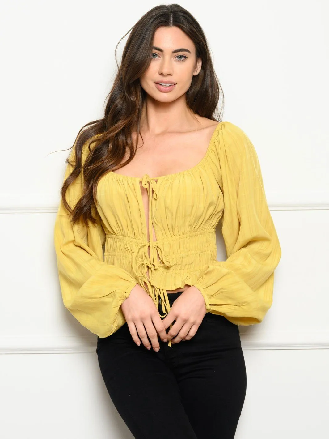 WOMEN'S LONG SLEEVE FRONT TIE TOP