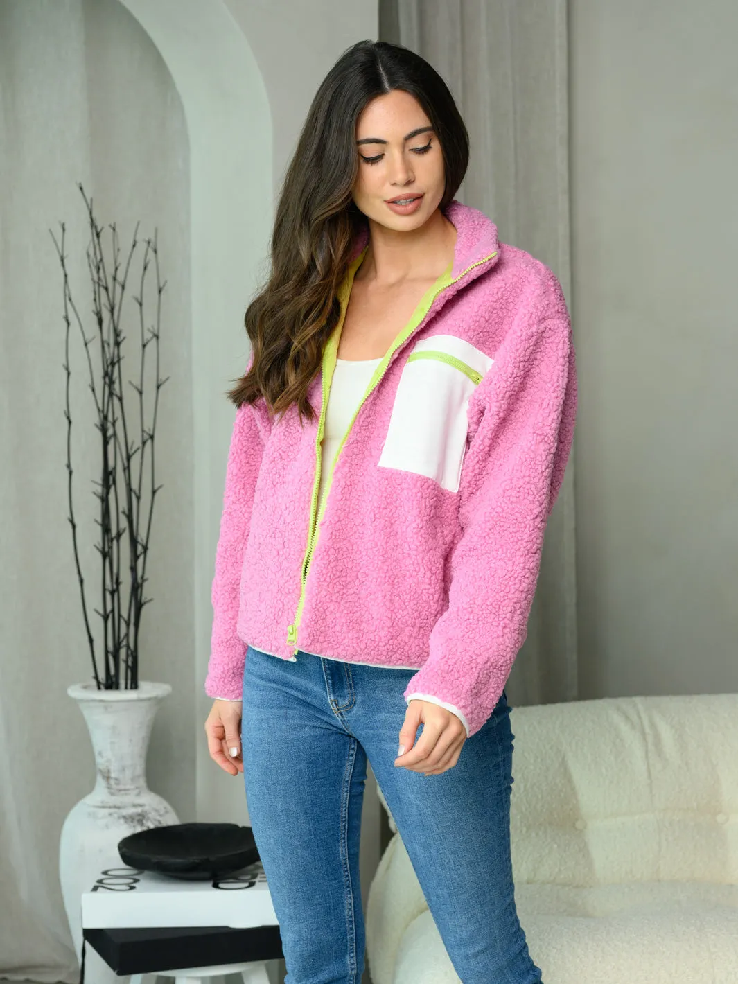 WOMEN'S LONG SLEEVE POCKETS COLORBLOCK JACKET