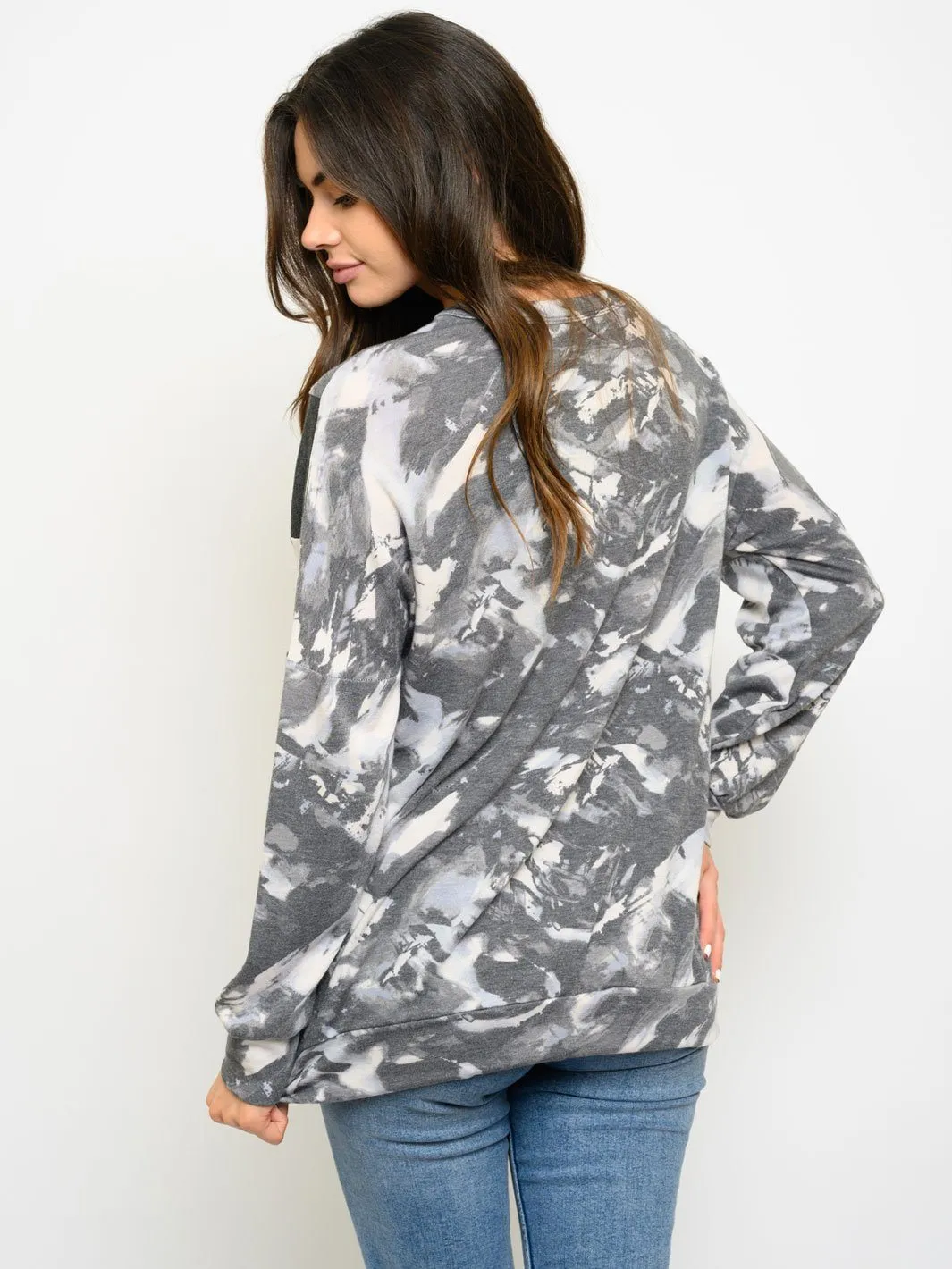 WOMEN'S LONG SLEEVE TIE DYE CONTRAST TOP