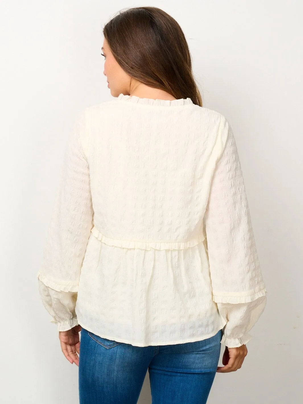WOMEN'S LONG SLEEVE V-NECK RUFFLE BLOUSE TOP
