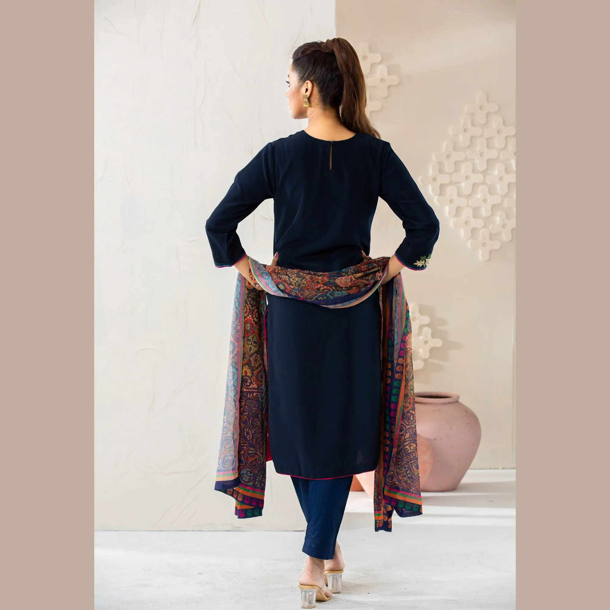 Womens Navy Silk 3-Piece Set