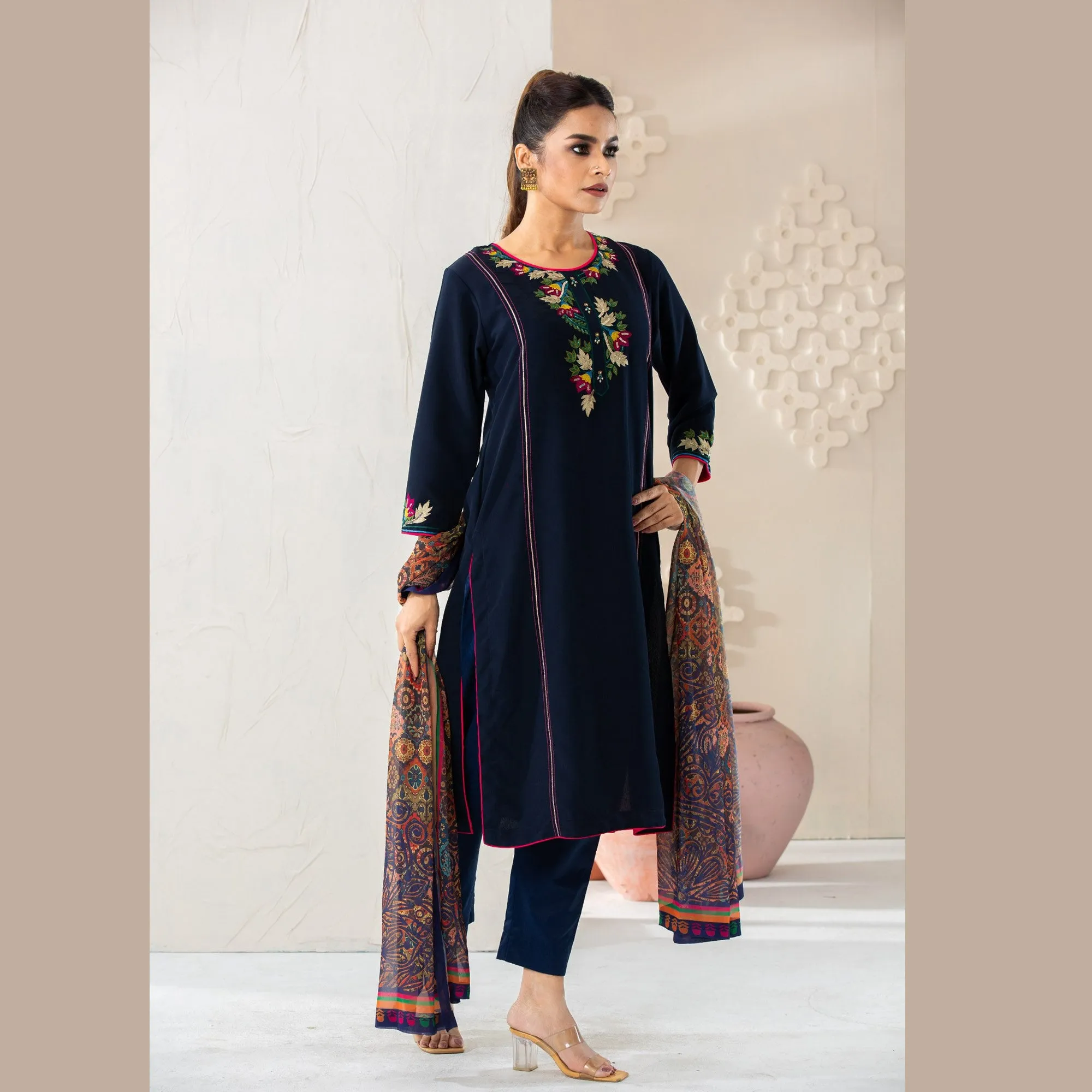 Womens Navy Silk 3-Piece Set