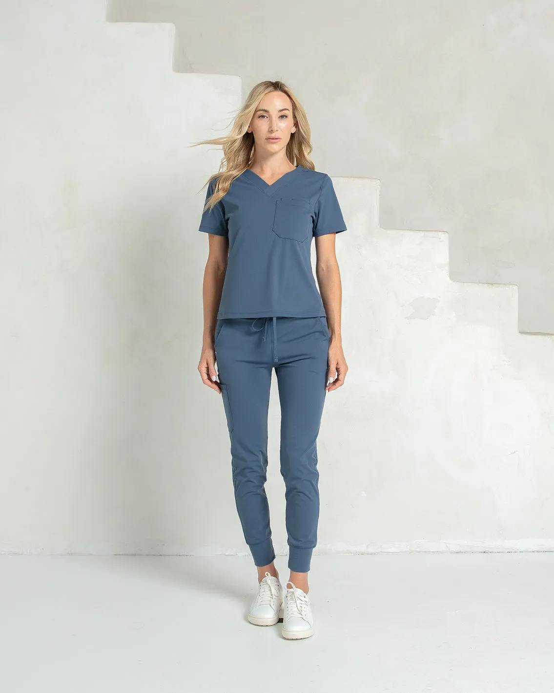 Women's Ocean Blue V-Neck Scrub Top