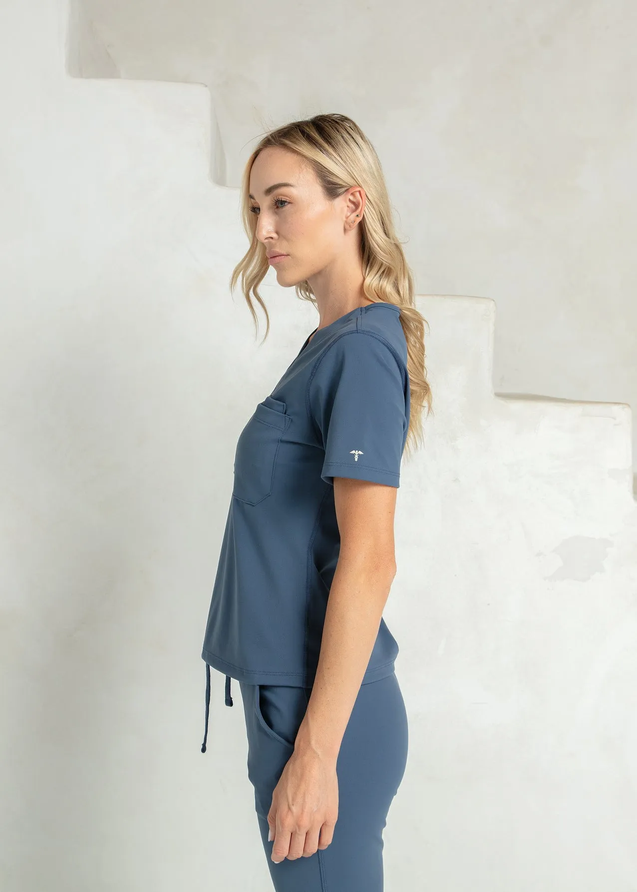 Women's Ocean Blue V-Neck Scrub Top