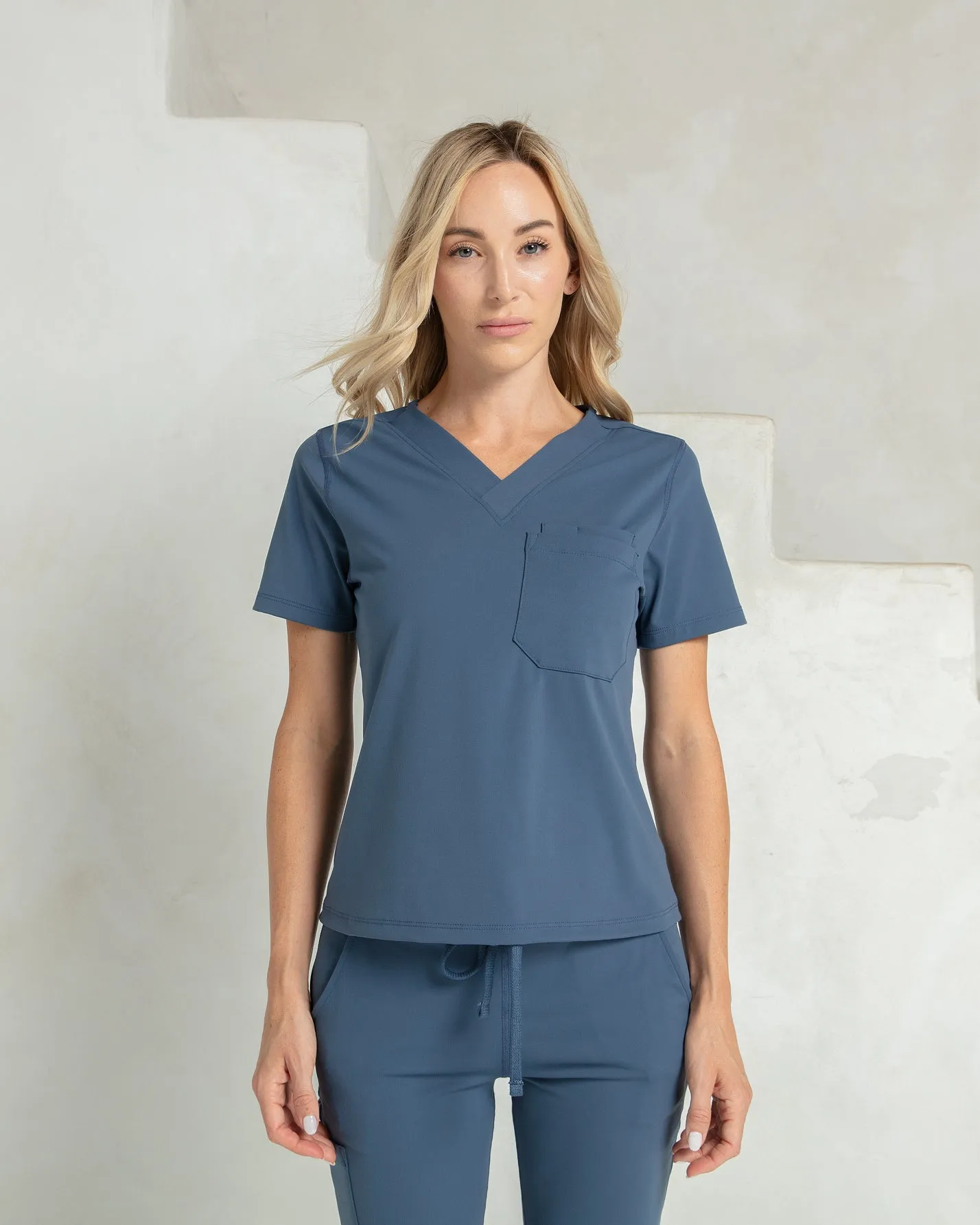 Women's Ocean Blue V-Neck Scrub Top