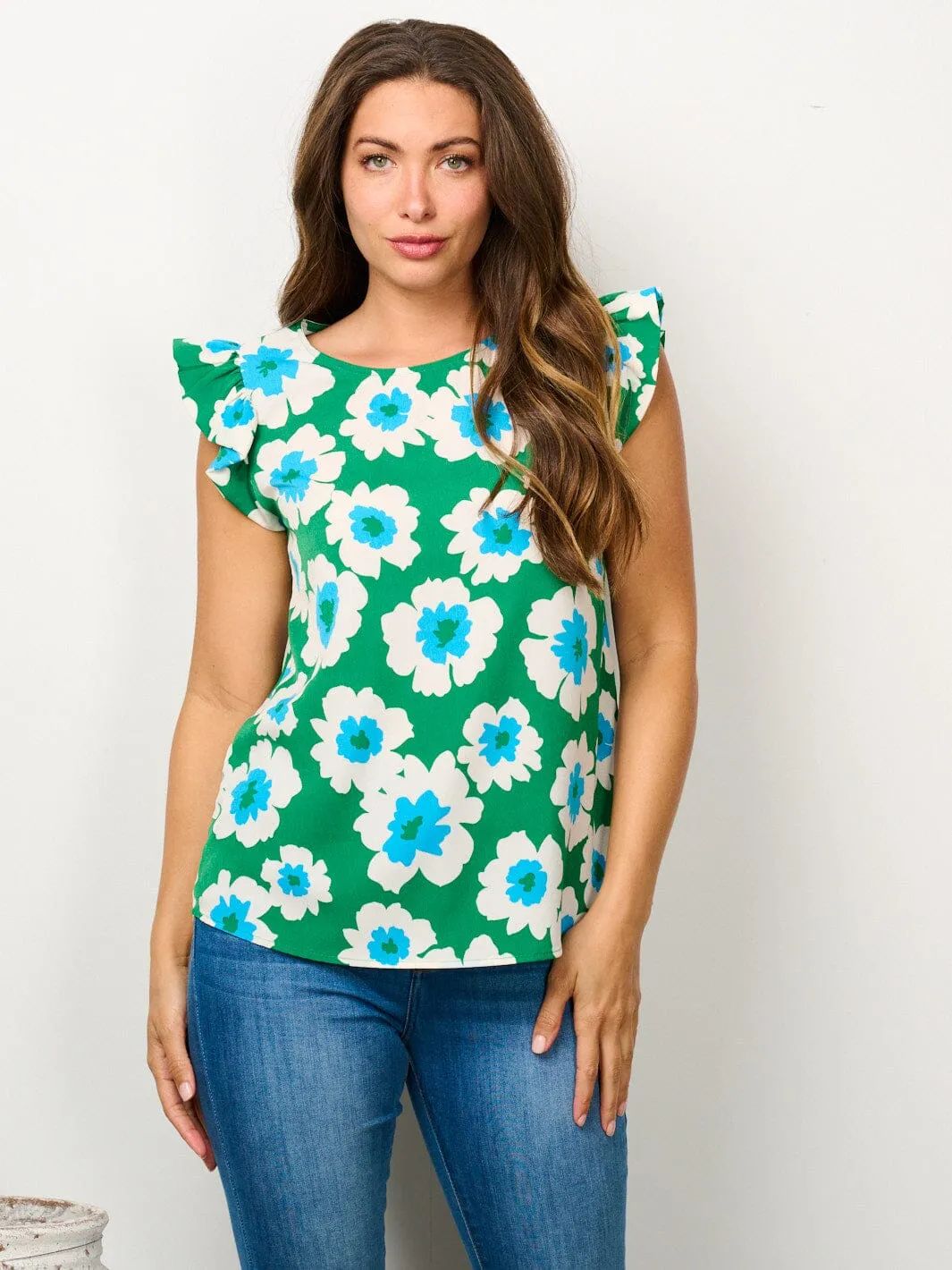 WOMEN'S RUFFLE SLEEVE FLORAL BLOUSE TOP