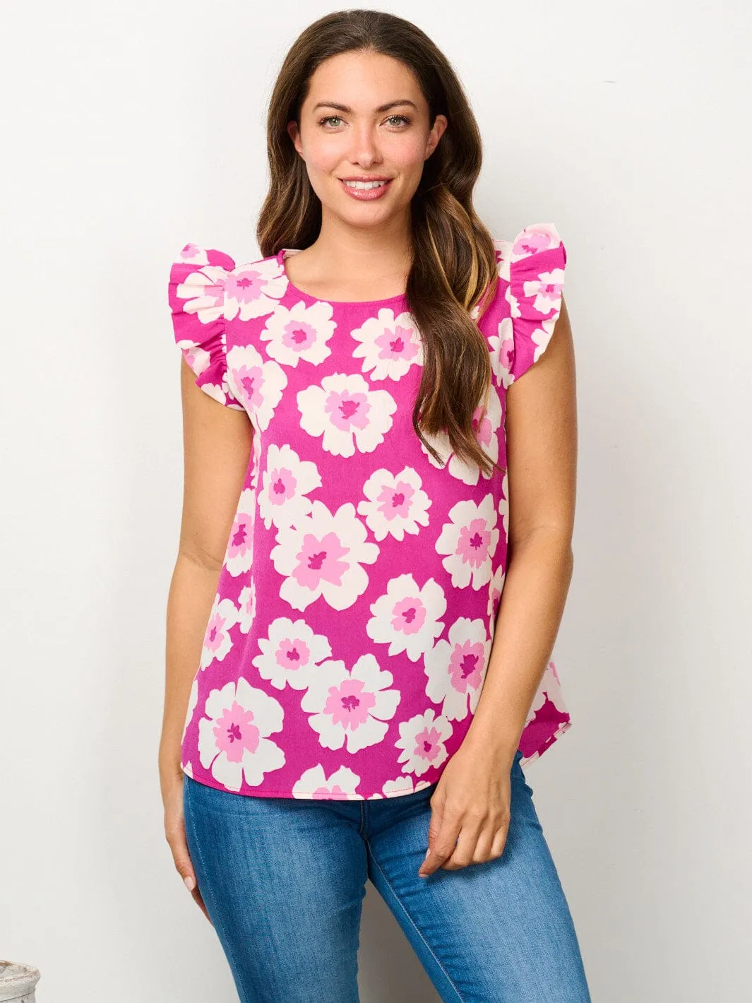 WOMEN'S RUFFLE SLEEVE FLORAL BLOUSE TOP