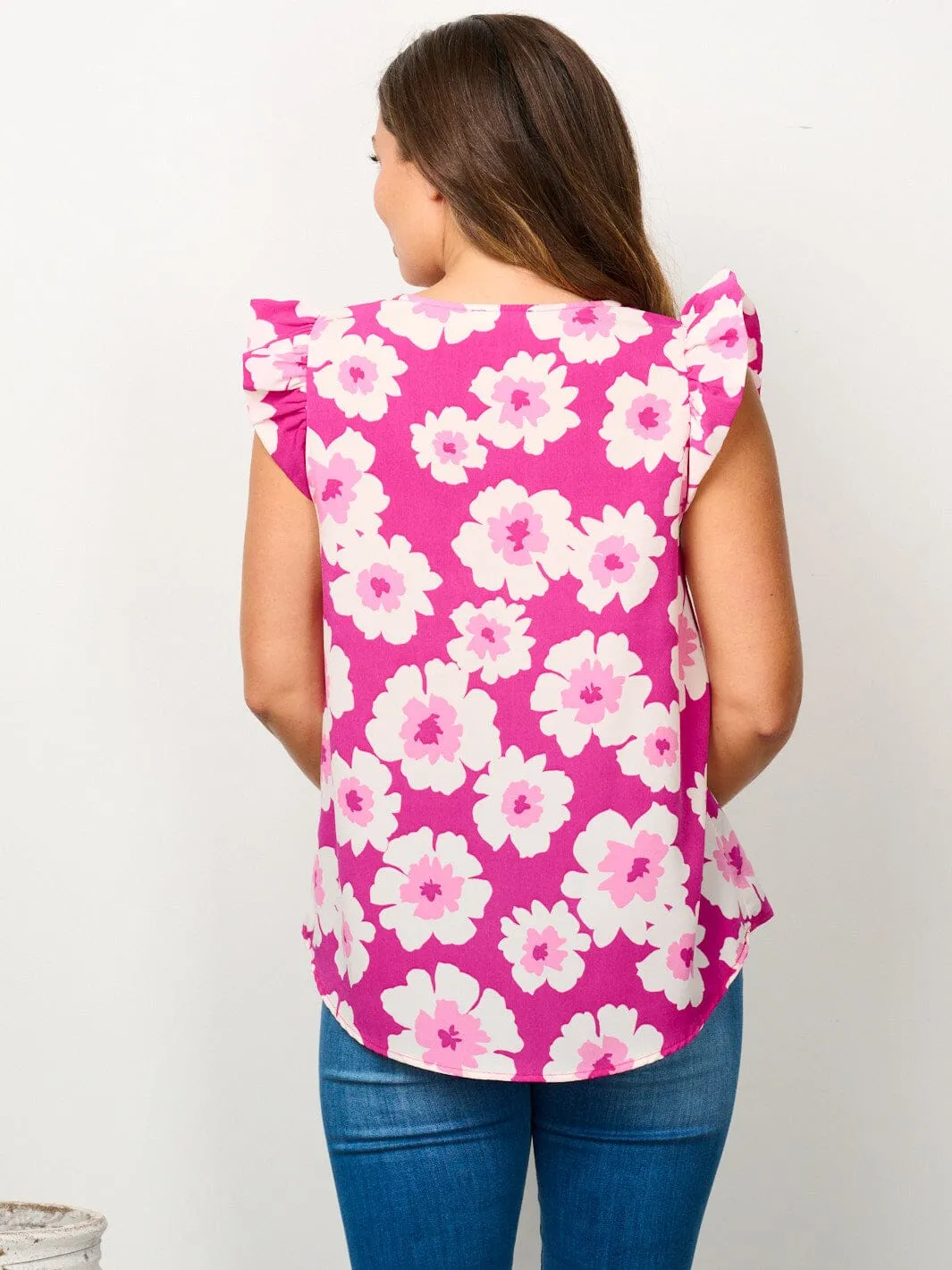WOMEN'S RUFFLE SLEEVE FLORAL BLOUSE TOP