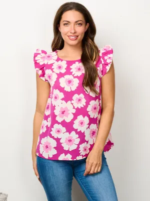 WOMEN'S RUFFLE SLEEVE FLORAL BLOUSE TOP