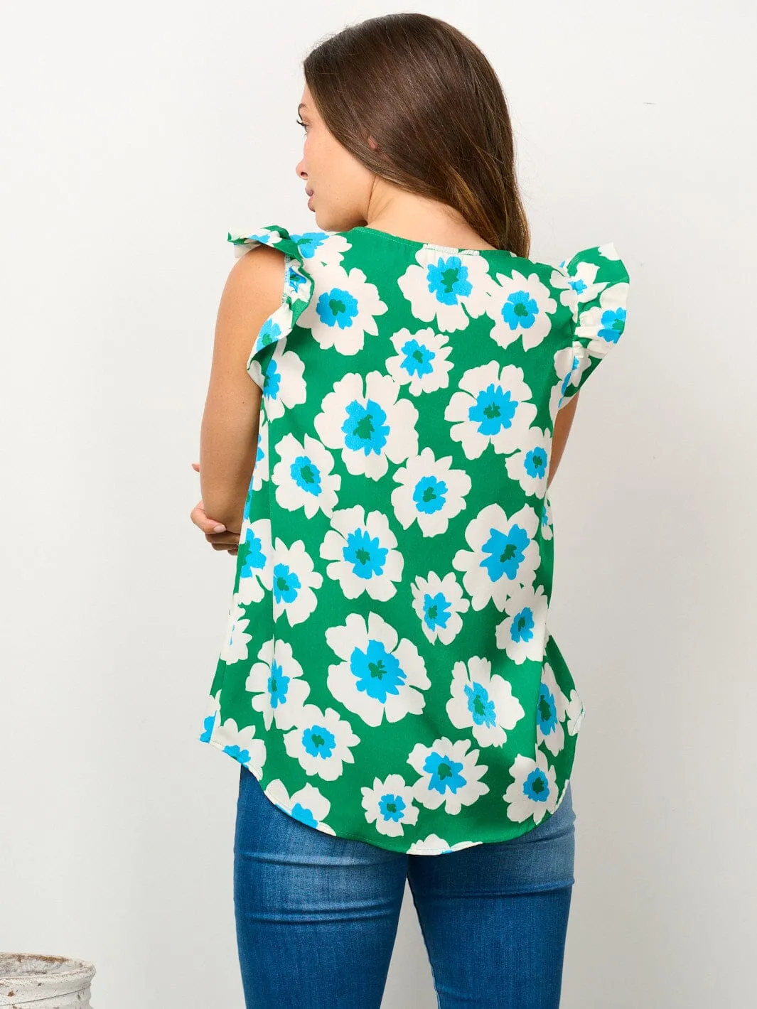 WOMEN'S RUFFLE SLEEVE FLORAL BLOUSE TOP