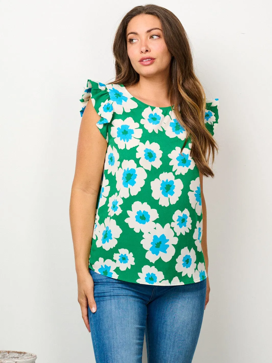 WOMEN'S RUFFLE SLEEVE FLORAL BLOUSE TOP