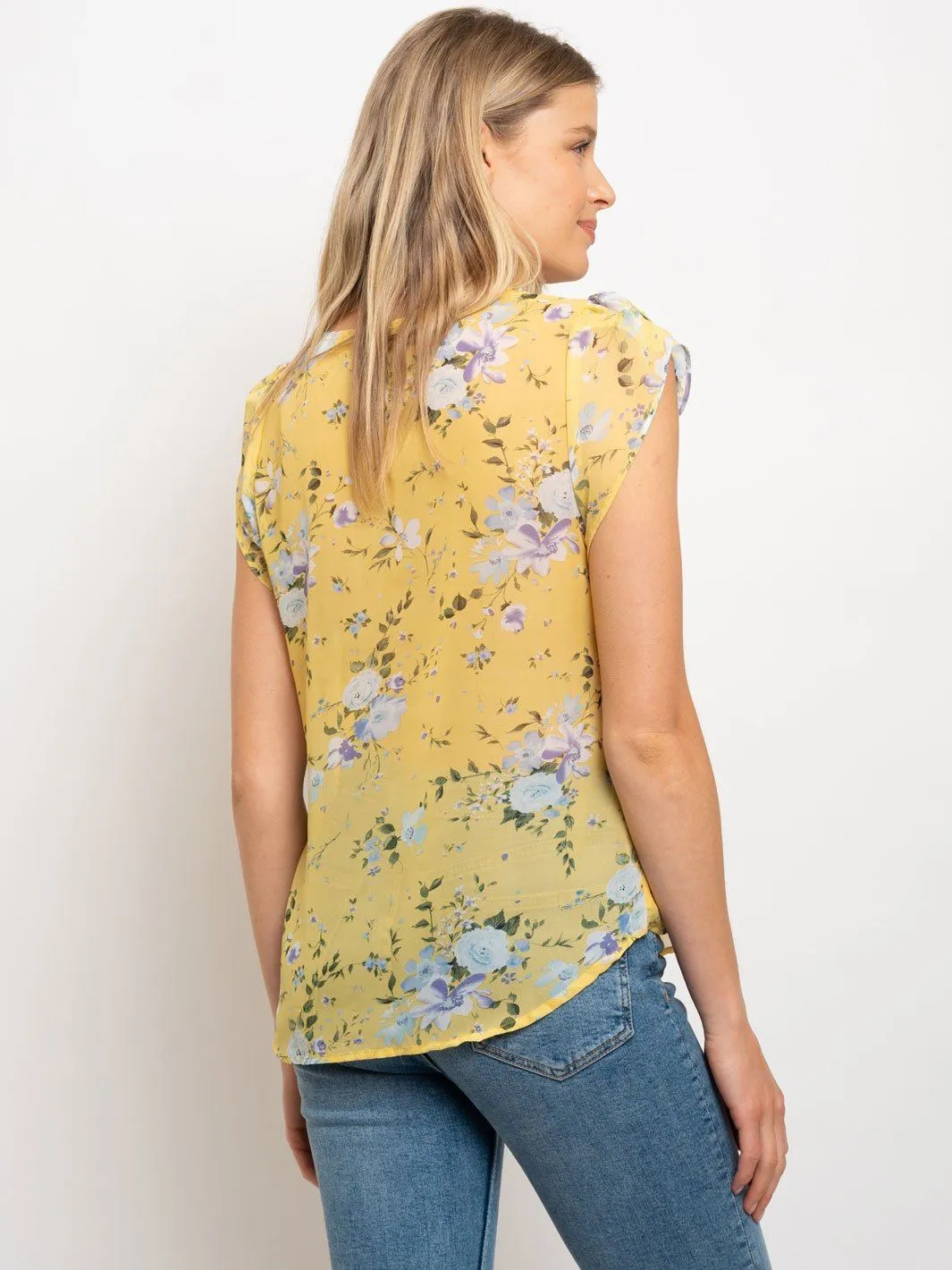 WOMEN'S RUFFLE SLEEVE FLORAL TOP