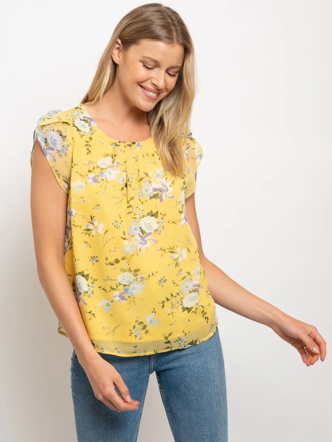 WOMEN'S RUFFLE SLEEVE FLORAL TOP