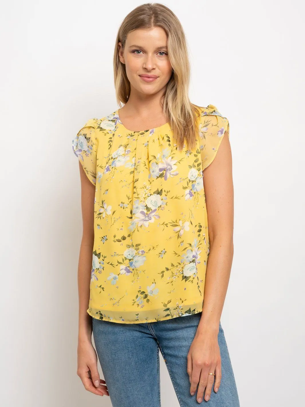WOMEN'S RUFFLE SLEEVE FLORAL TOP