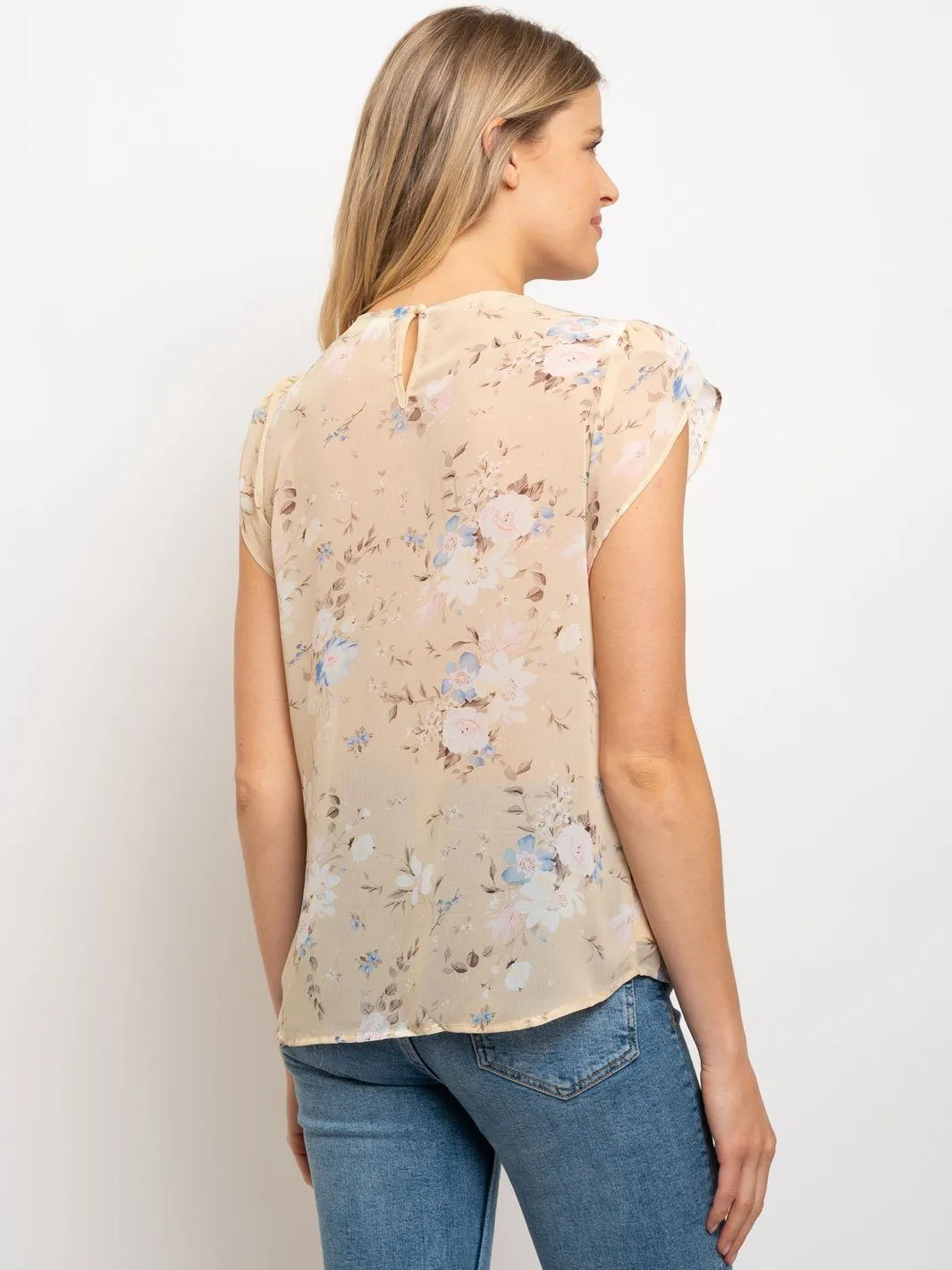 WOMEN'S RUFFLE SLEEVE FLORAL TOP