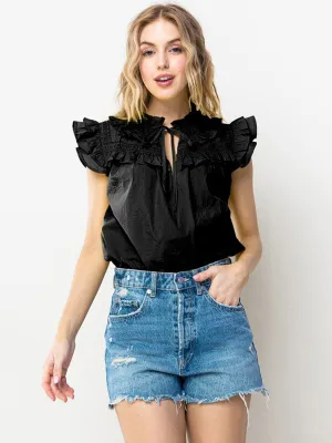 WOMEN'S RUFFLE SLEEVE NECK TIE BLOUSE TOP