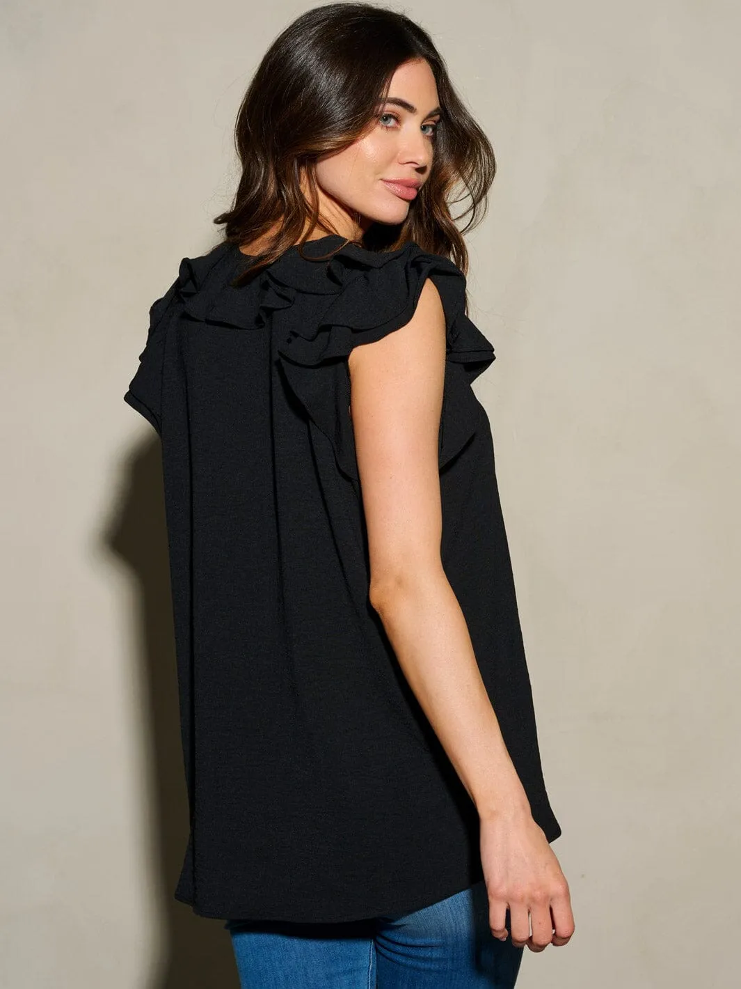 WOMEN'S RUFFLE SLEEVES V-NECK TUNIC BLOUSE TOP