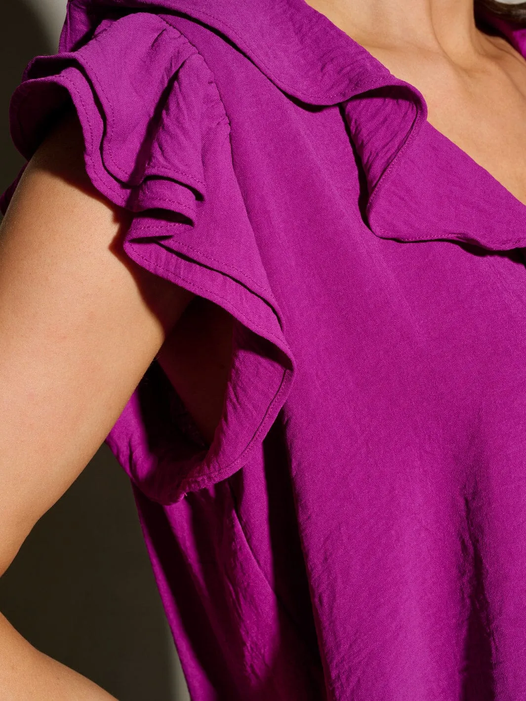 WOMEN'S RUFFLE SLEEVES V-NECK TUNIC BLOUSE TOP