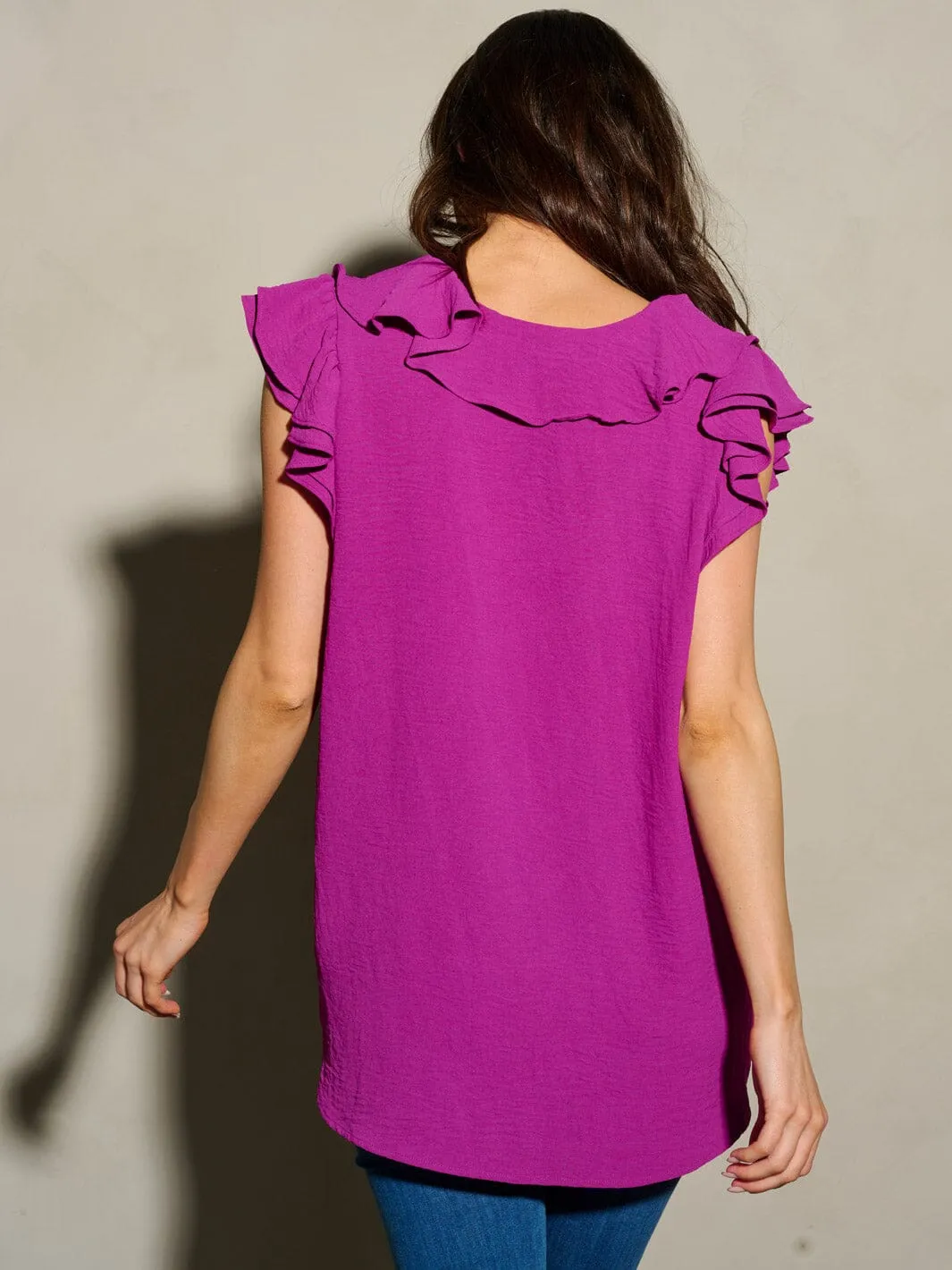 WOMEN'S RUFFLE SLEEVES V-NECK TUNIC BLOUSE TOP