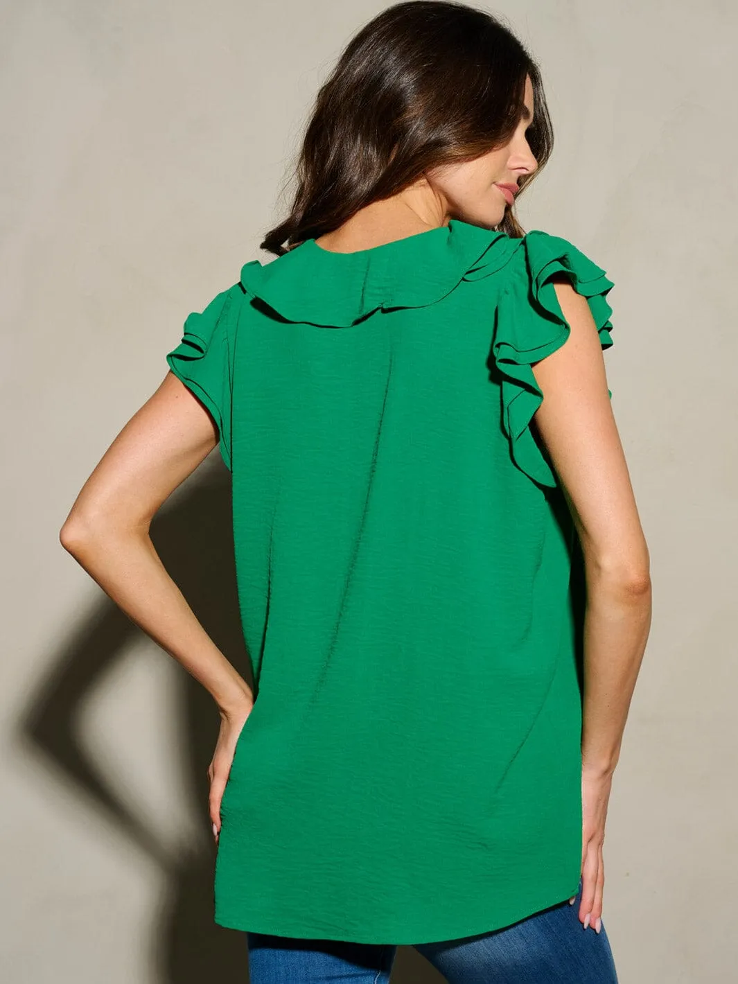 WOMEN'S RUFFLE SLEEVES V-NECK TUNIC BLOUSE TOP