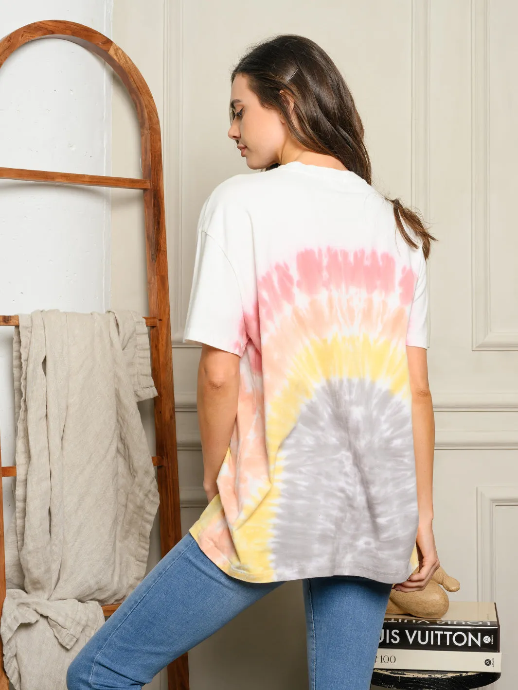 WOMEN'S SELF LOVE RAINBOW TIE DYE GRAPHIC TEE TOP