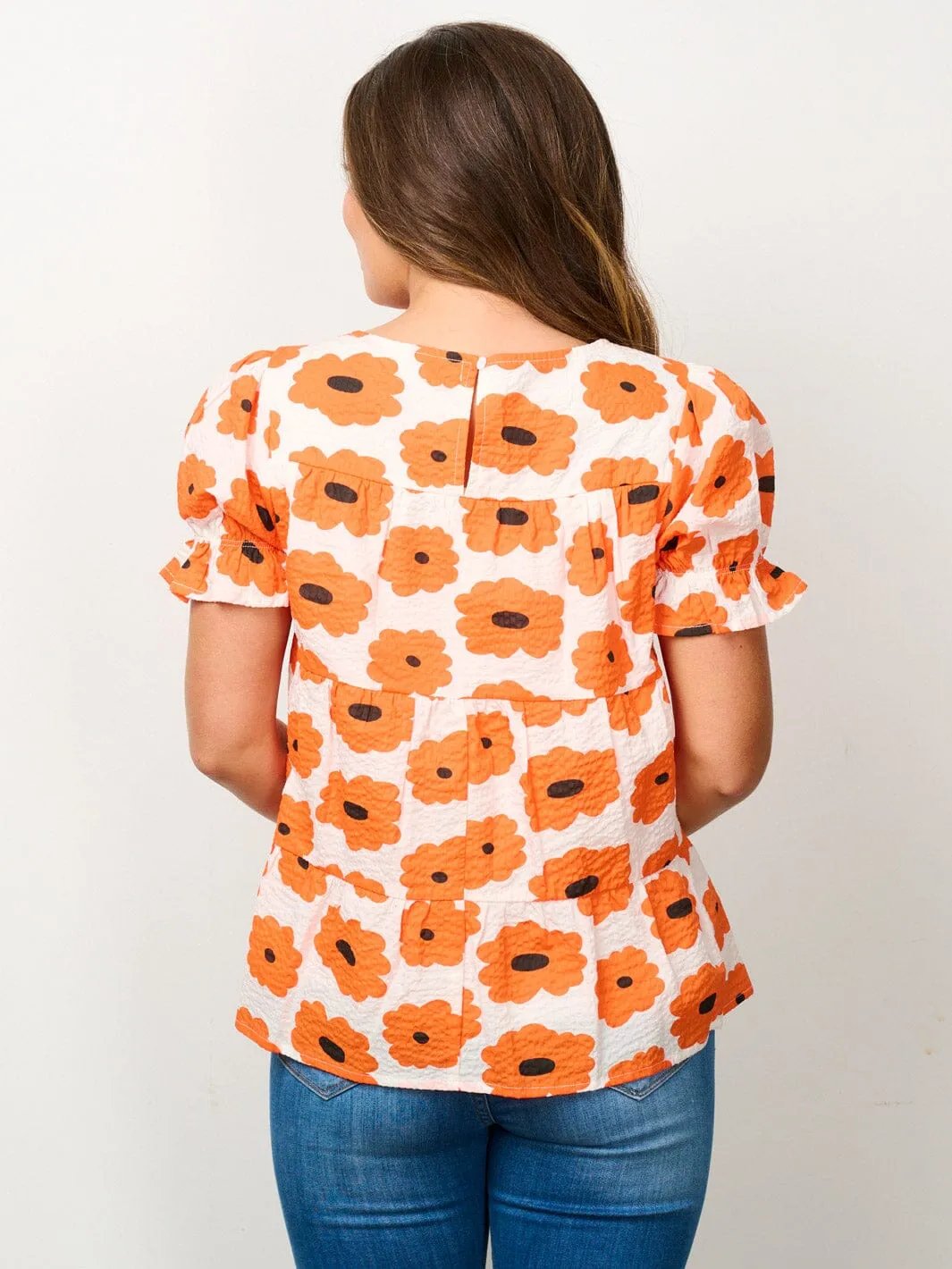 WOMEN'S SHORT PUFF SLEEVE FLORAL BLOUSE TOP