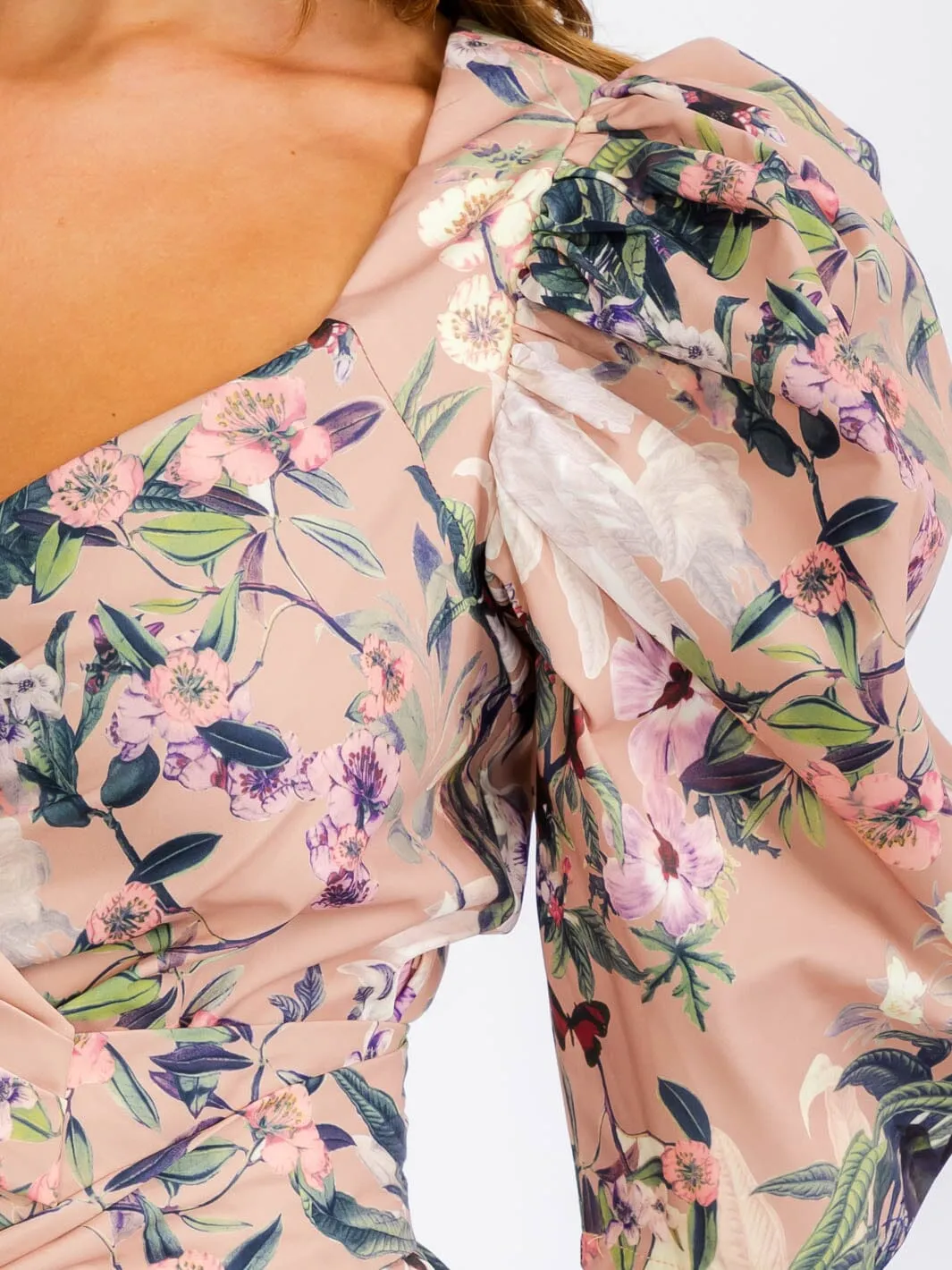 WOMEN'S SHORT PUFF SLEEVE WRAP FLORAL BLOUSE TOP