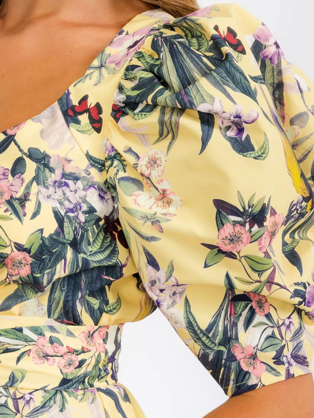 WOMEN'S SHORT PUFF SLEEVE WRAP FLORAL BLOUSE TOP