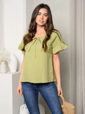 WOMEN'S SHORT RUFFLE SLEEVE TUNIC TOP