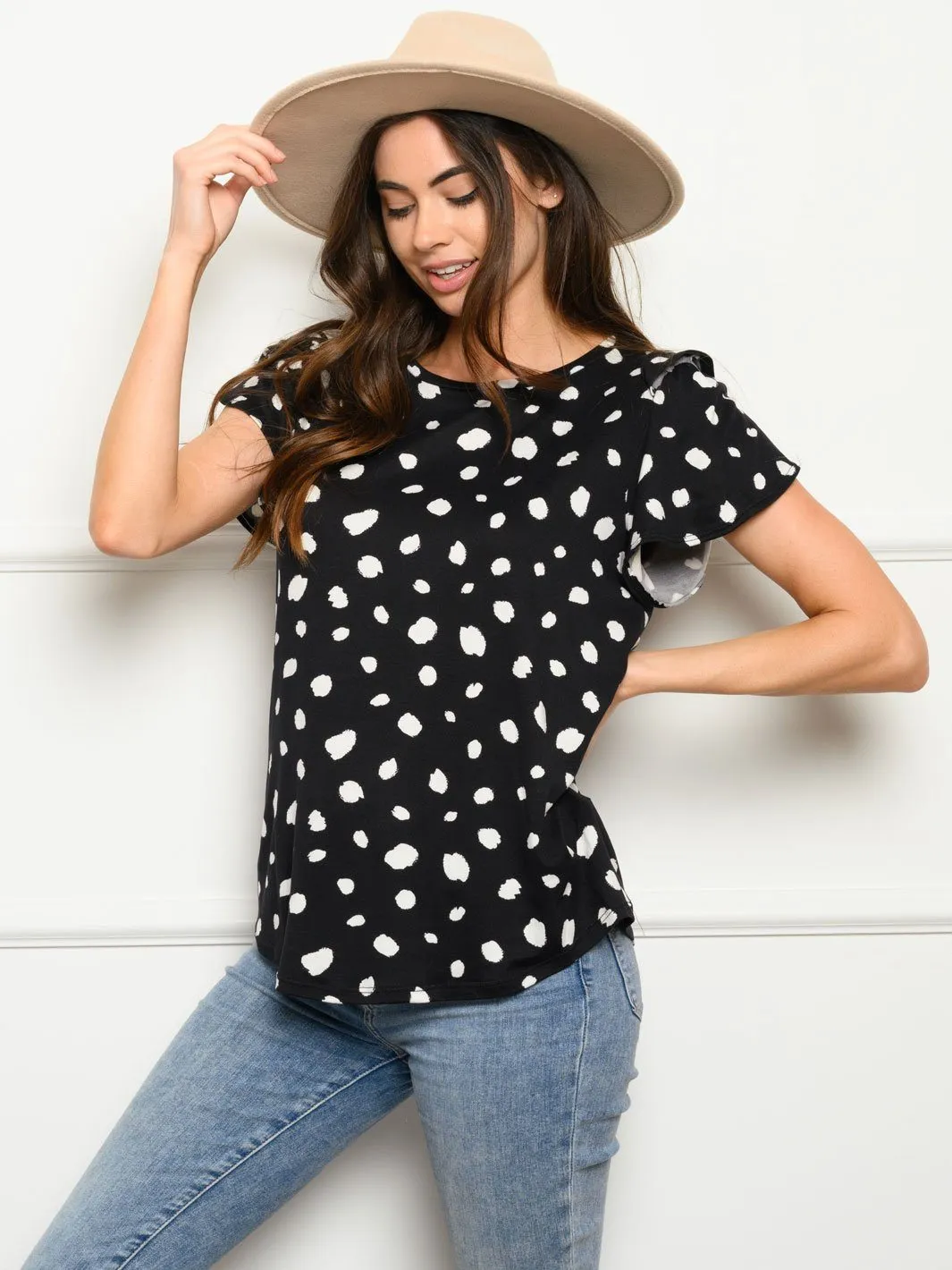 WOMEN'S SHORT SLEEVE POLKA DOTS TOP