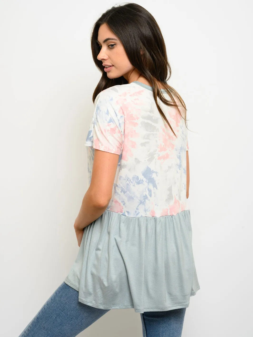 WOMEN'S SHORT SLEEVE TIE DYE PRINT TOP