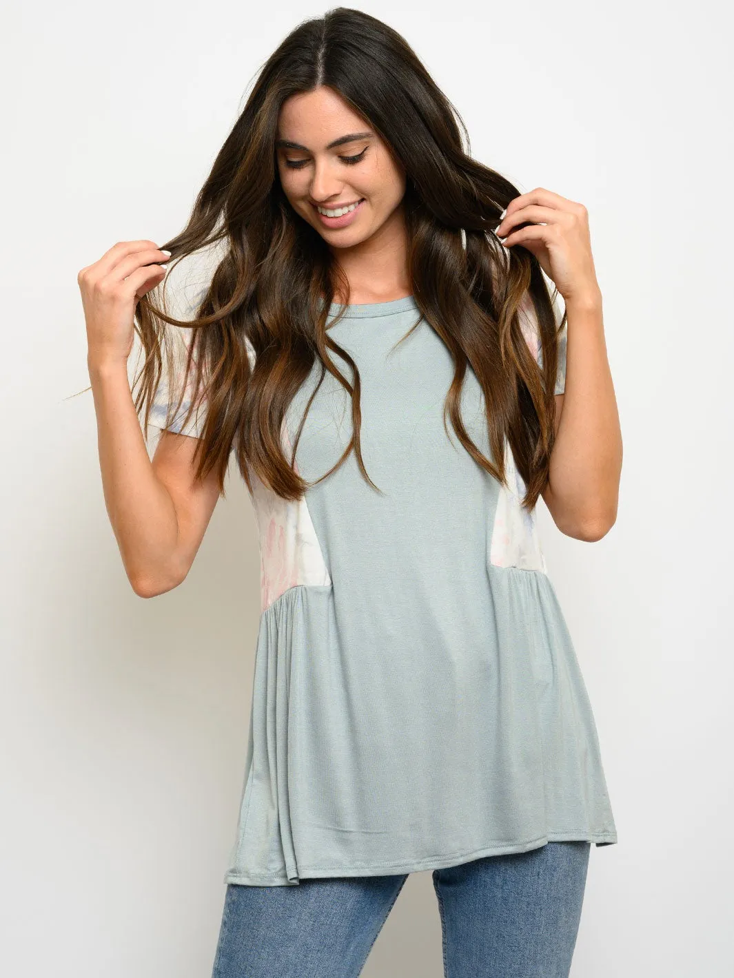 WOMEN'S SHORT SLEEVE TIE DYE PRINT TOP