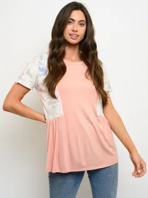 WOMEN'S SHORT SLEEVE TIE DYE PRINT TOP