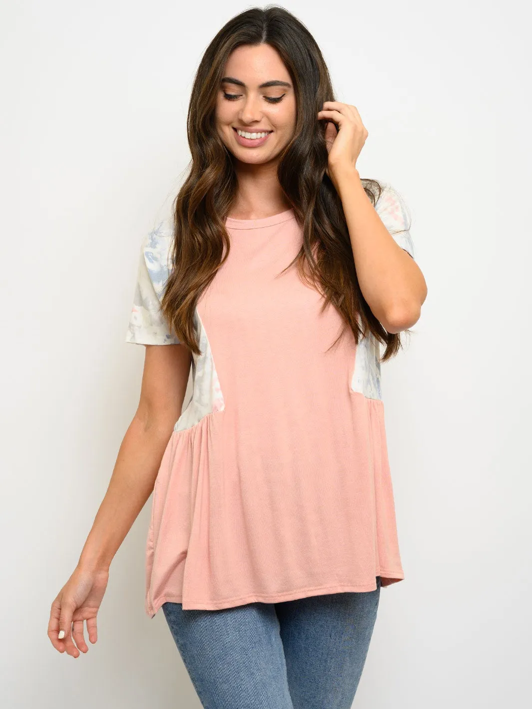 WOMEN'S SHORT SLEEVE TIE DYE PRINT TOP