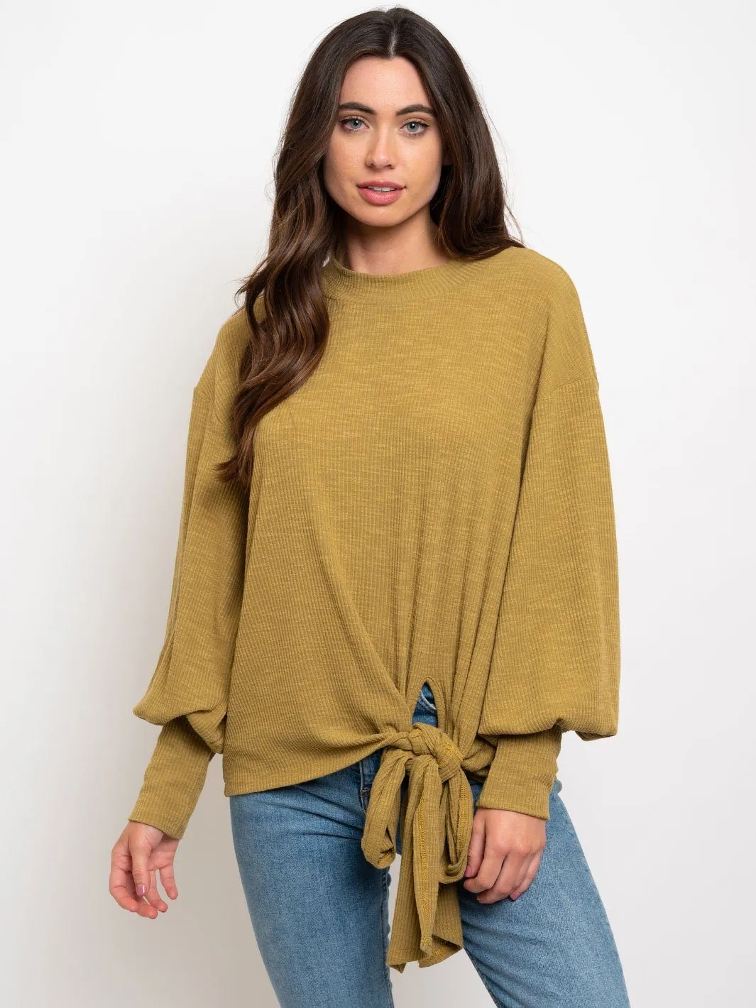 WOMEN'S TEXTURED POLLOVER TIE WAIST TOP