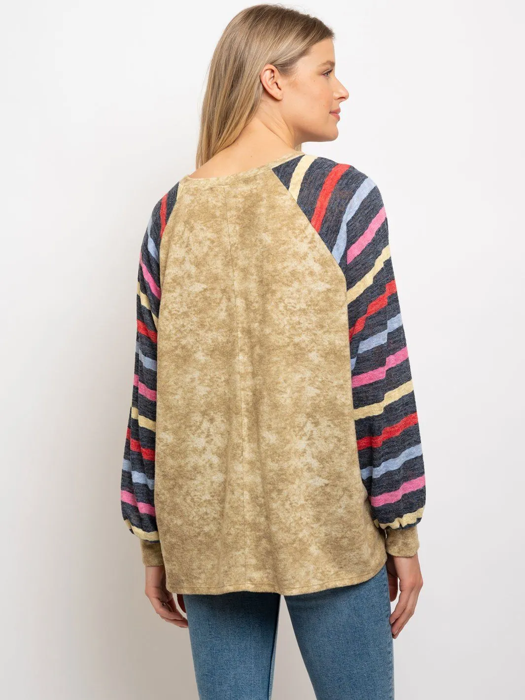 WOMEN'S TIE DYE MULTI STRIPED CONTRAST TOP