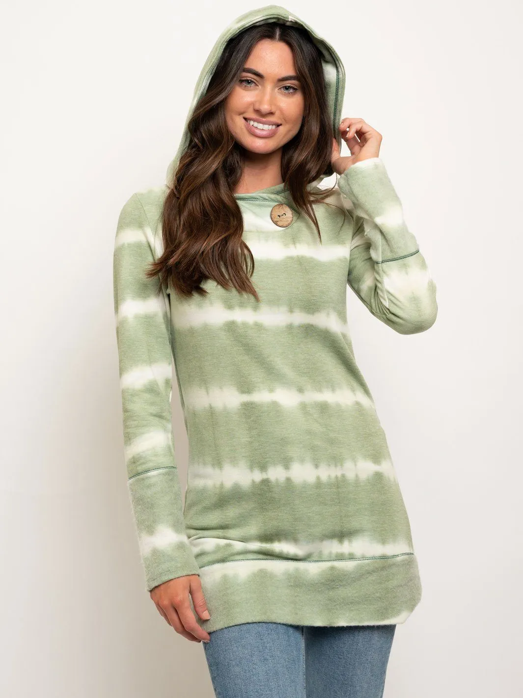 WOMEN'S TIE DYE STRIPED HOODIE TOP