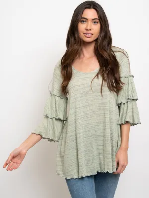 WOMEN'S TIERED SLEEVES LETTUCE TRIM TOP