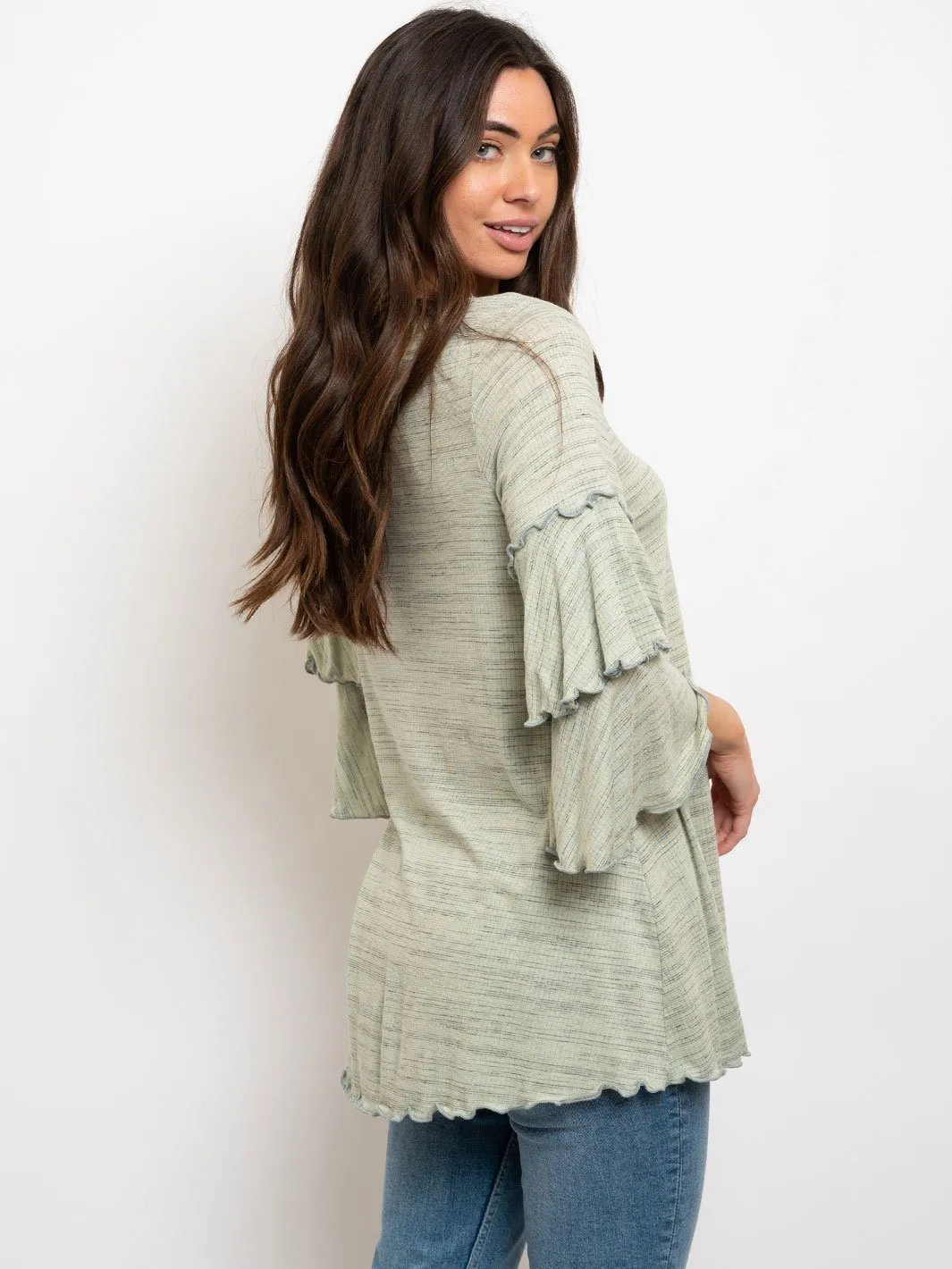 WOMEN'S TIERED SLEEVES LETTUCE TRIM TOP