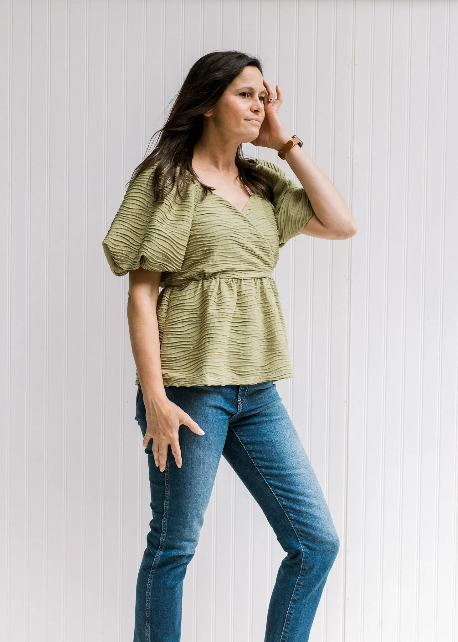 X Green Wave Textured Top