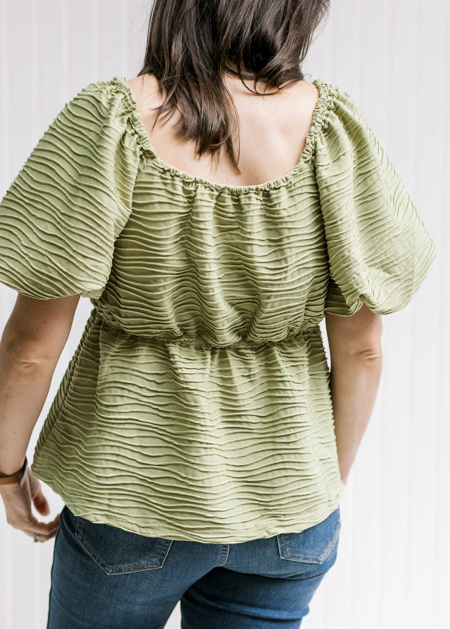 X Green Wave Textured Top